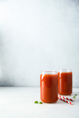 Freshly made tomato drink served for two