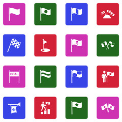 Flags Icons. White Flat Design In Square. Vector Illustration.