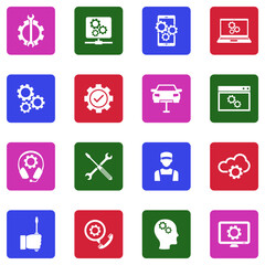 Maintenance Icons. White Flat Design In Square. Vector Illustration.