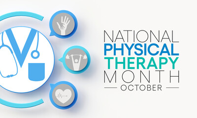 Physical therapy month is observed every year in October, also known as physiotherapy, one of the healthcare professions provided by physical therapists who promote and restore health. 3D Rendering