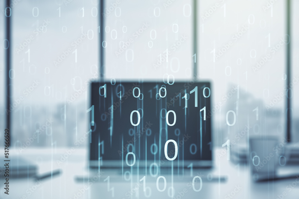 Aufkleber creative concept of binary code illustration on modern laptop background. big data and coding concep