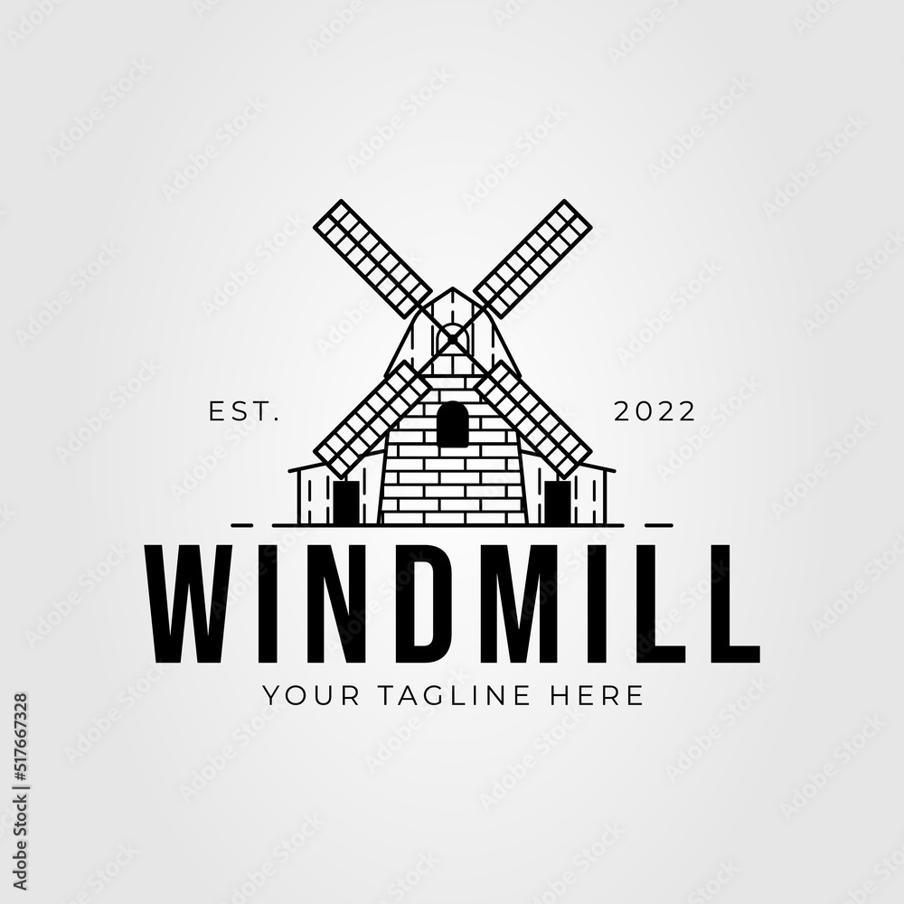 Wall mural windmill with propeller or wind miller logo vector illustration design