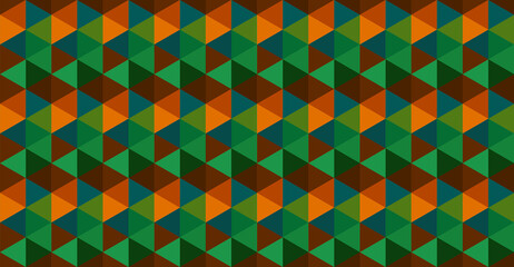 Triangle pattern. Seamless vector. Abstract Autumn Background. Blue Green Orange Brown triangles.  Illustration. Hexagon. Seamless Geometric pattern. Mosaic texture. Geometric graphic. Polygonal