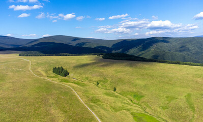Fototapeta na wymiar an alpine pasture in the Carpathian mountains seen from above