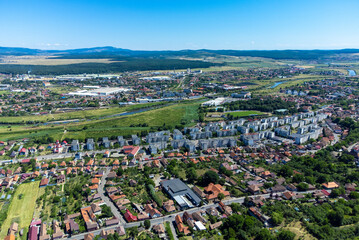 aerial landscape of Reghin city - Romania seen from above