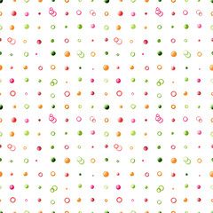 Watercolor seamless pattern. multicolor confetti, cute hand drawn dots and rings, isolated on a white background. - 517669549