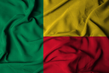 selective focus benin flag, with waving fabric texture. 3D illustration