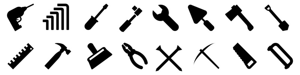 Equipment maintenance Icon vector set. construction and repair illustration pack. tool symbol or logo.