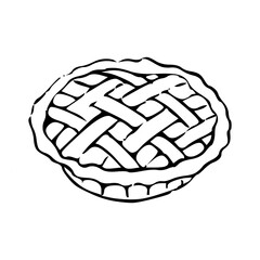 Pie line art Vector Illustration. Thanksgiving and Holiday fruit Pie. Happy Thanksgiving Day traditional pumpkin pie with whipped cream on the top. Autumn november. Isolated on background