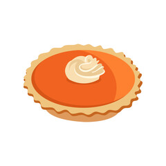 Pie set Vector Illustration. Thanksgiving and Holiday Pumpkin Pie. Happy Thanksgiving Day traditional pumpkin pie with whipped cream on the top. Autumn november. Isolated on background