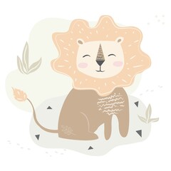Lion scandinavian pastel colors style illustration background cute cartoon drawn baby 