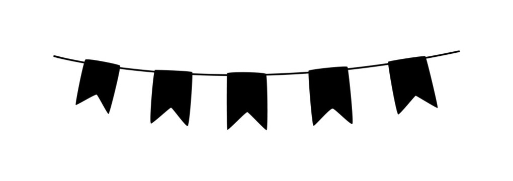 recommend clip art: Doodle garland with black flags. DIY garland for the holiday. Home party decoration. Vector hand drawn illustration isolated.