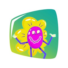 Contemporary funny smile avatar square in retro comic style. Psychedelic emotions smile character in area. Modern retro abstract design. Daisy flower character emoji. Pop art sticker pack