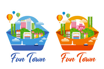 Obraz premium 楽しい街並みと暮らしの風景。人々が明るく暮らせる建物と街づくり。夢のある愉しい街。