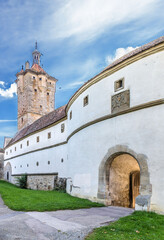 Fototapeta na wymiar Rothenburg ob der Tauber, Germany. Blade tower and bastion with gate