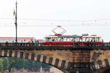Prague tram in the historic center