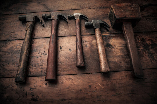 collection of carpentry rusty old tools