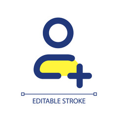 Obraz premium Add new contact pixel perfect RGB color ui icon. Create profile. Address book. Simple filled line element. GUI, UX design for mobile app. Vector isolated pictogram. Editable stroke. Arial font used
