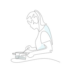 Vector illustration of woman cooking food drawn in line art style
