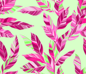 Fototapeta na wymiar Striped leaves tree branches vector seamless pattern summer fasion textile print design.