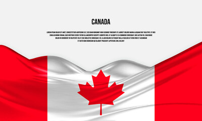 Canada flag design. Waving Canadian flag made of satin or silk fabric. Vector Illustration.