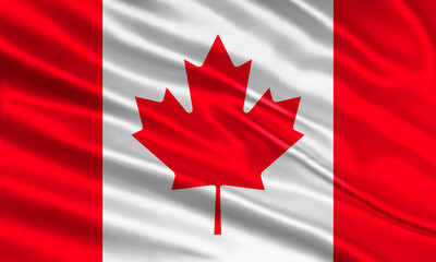 Canada flag design. Waving Canadian flag made of satin or silk fabric. Vector Illustration.