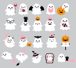 set of cute ghost halloween 
changeable face, icon design .vector illustration
