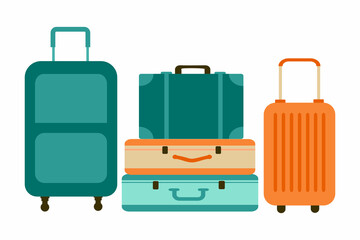 Set of suitcases for travel and vacation. Colorful color illustration isolated on white background.