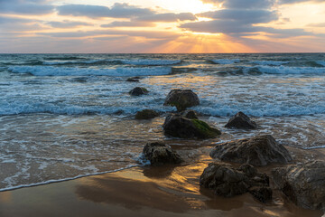 Amazing golden sunset on the Mediterranean Sea. Israel
