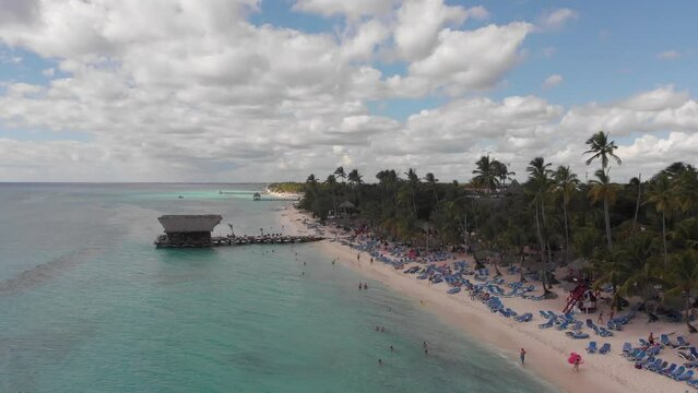 Drone shot of beautiful caribbean sea and beach