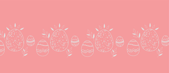 Simple pattern on pink backgrond with eggs and leaves