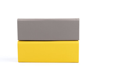 Yellow and grey box for decorate or keep something on white background.