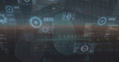 Fototapeta na wymiar Image of data processing and security fingerprint over blue background