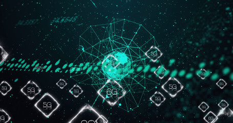 Obraz premium Image of 6g text over globe and data processing