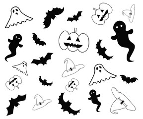 monochrome background halloween pumpkin ghost bat hat