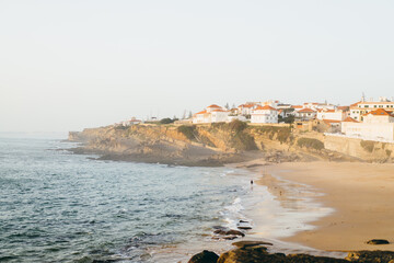 Praia das Macas Apple Beach in Colares, Portugal, on a stormy day before sunset