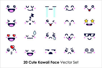 Face Expressions Cute Emoticon Cartoon of Kawaii with Chibi Style Vector Set