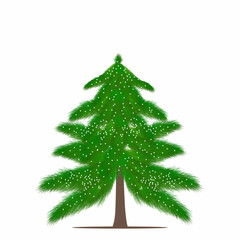 Fototapeta premium Christmas tree strewn with snowflakes isolated on white background.