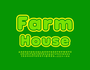Vector green emblem Farm House with modern Alphabet Letters, Numbers and Symbols set. Bright stylish Font
