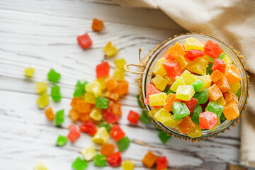 colored candied fruits on a white background