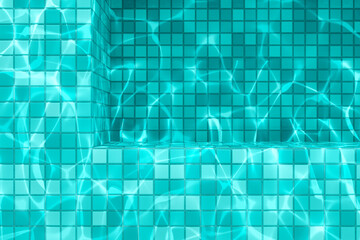 Swimming pool underwater podium with blue, turqouise tile