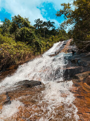 Beautiful waterfall with a view from below