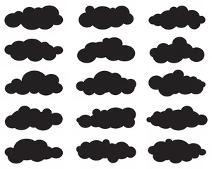Fotobehang Set of various black clouds on white background  © KatarinaF