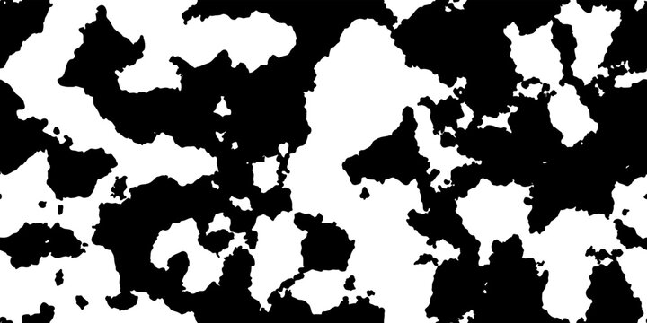 Black cowhide with white spots as a seamless pattern. Spotted vector background. Animal print. Panda, dalmatian or appaloosa horse skin texture.