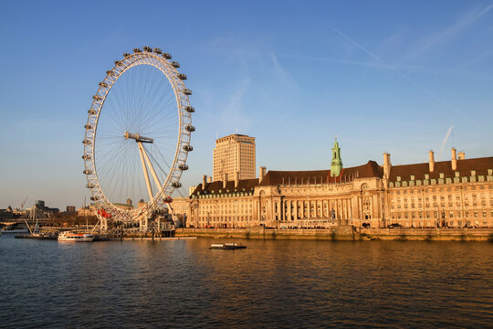 London, England - Aril 1, 2012: The London Eye, or the Millennium Wheel, is a cantilevered observation wheel (ferris wheel) on the South Bank of the River Thames in London