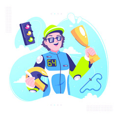 motorsport athlete character illustration design