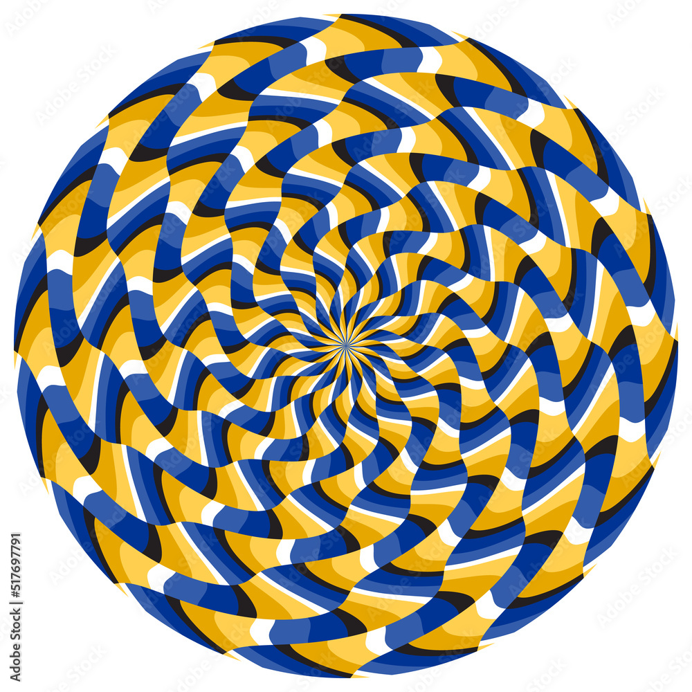 Wall mural optical illusion patterned circle of deformed colorful stripes. round template for motion background