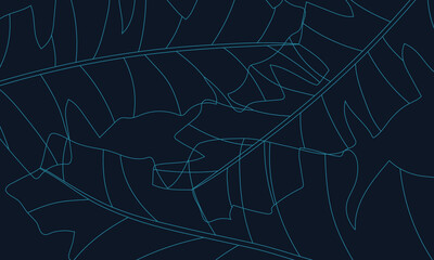 Banana leaves textured vector background, hand drawn illustration