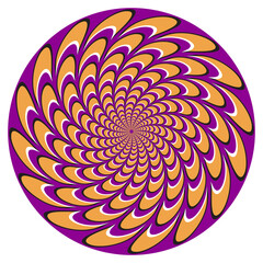 Optical illusion patterned circle of deformed moving shapes. Round pattern for motion background design.