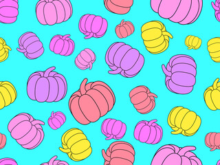 Colorful pumpkins seamless pattern. Thanksgiving holiday background. Abstract background with pumpkins for printing on wrapping paper, banners and booklets. Vector illustration